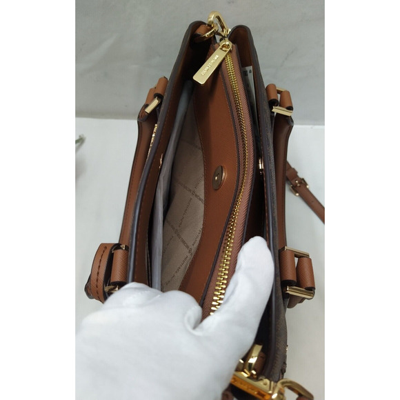 Michael Kors Lynn Brown Lugg MK Printed Large EW Satchel Bag - NWT $398 - Picture 13 of 16